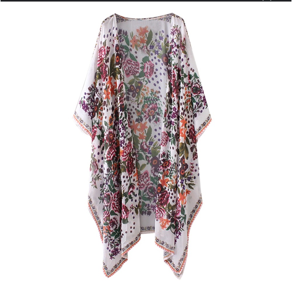 Kimono Duster Boho Festival Long Floral Print One Size Cotton Polyester
